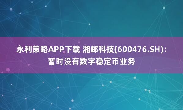 永利策略APP下载 湘邮科技(600476.SH)：暂时没有数字稳定币业务