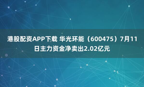 港股配资APP下载 华光环能（600475）7月11日主力资金净卖出2.02亿元